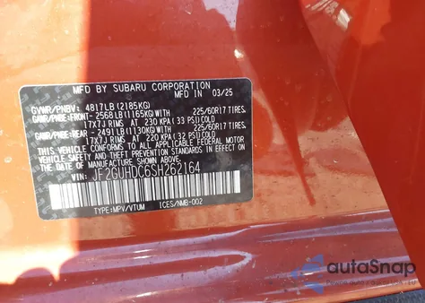 2025 Subaru Crosstrek Premium z USA, uszkodzony, nr VIN JF2GUHDC6SH262164